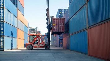 Container Cargo Port Ship Yard Storage Handling of Logistic Transportation Industry. Row of Stacking Containers of Freight Import Export Distribution Warehouse. Shipping Logistics Transport Industrial photo