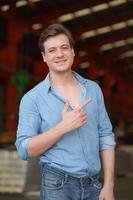 Elegant young caucasian handsome man on casual style fashion portrait. photo