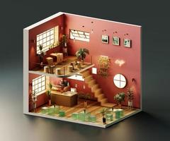 Isometric view minimal cafe store open inside interior architecture, 3d rendering. photo