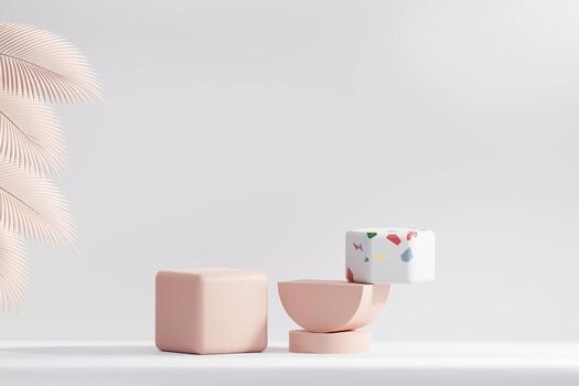 3D rendering platform podium with palm tree product presentation background photo