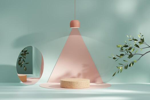 3D rendering platform podium with palm tree product presentation background photo