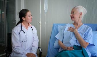 Doctor check up and discuss with patient in clinic or doctor talk with women patient in hospital photo