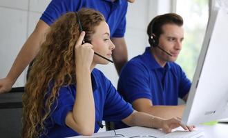 Service Team Concept. Operator or Contact Center Sale in Office, Information People Call Center, Quality Professional Team Sales Support Office. Environment Workplace Representative Company. photo