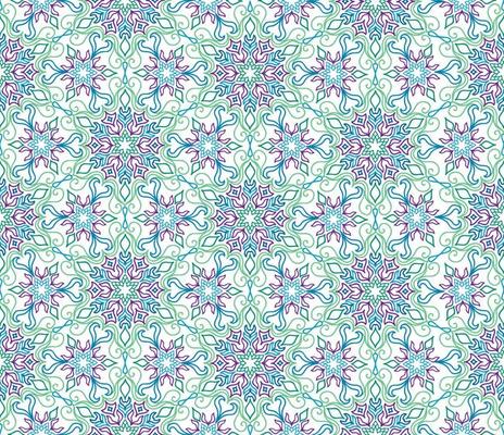 Abstract fractal eamless pattern. Arabic line ornament with star floral mandala shapes.