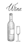 Drink wine set. Cafe menu banner with wineglass drawing retro illustration. Wine-card Utensils sketch. Glassware sign