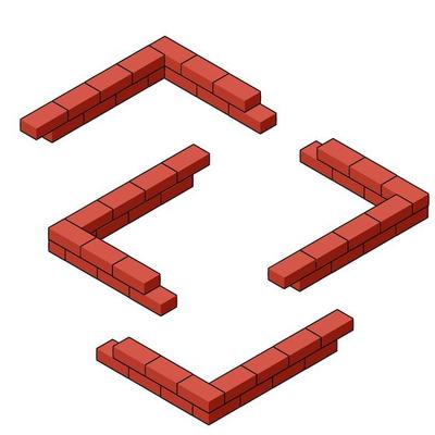 Red brick wall in isometric view.