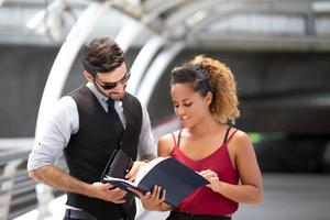 Two business colleagues in discussion photo