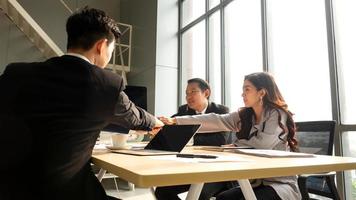 Group of business people collaborating in office or Multiethnic business people in meeting. photo