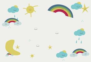 Cute Girlie Sun Rainbow Moon Star Abstract Background Vector Illustration