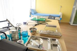 Patient bed in hospital ward with no body photo