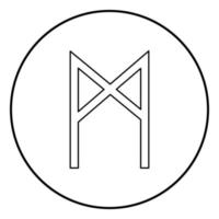 Mannaz rune man human symbol icon outline black color vector in circle round illustration flat style image