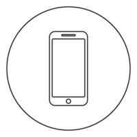 Smartphone icon in circle round outline black color vector illustration flat style image