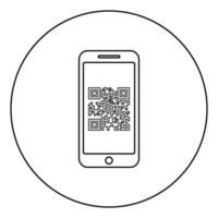 Smartphone with QR code on screen icon in circle round outline black color vector illustration flat style image