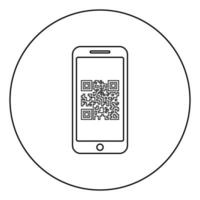 Smartphone with QR code on screen icon in circle round outline black color vector illustration flat style image