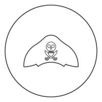 Pirate hat with skull and saber cutlass icon in circle round outline black color vector illustration flat style image