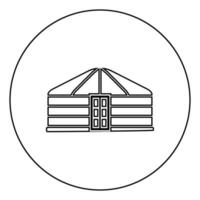Yurt of nomads Portable frame dwelling with door Mongolian tent covering building icon in circle round outline black color vector illustration flat style image