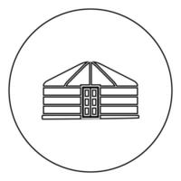 Yurt of nomads Portable frame dwelling with door Mongolian tent covering building icon in circle round outline black color vector illustration flat style image