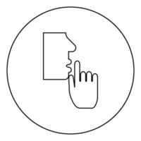 Keep silence concept Man shows index finger quietly Person closed his mouth Shut his lip Shh gesture Stop talk please theme Mute icon in circle round outline black color vector illustration flat