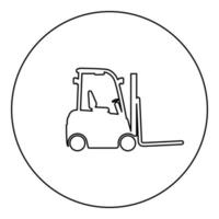 montacargas cargador montacargas almacén camión silueta icono en círculo redondo color negro vector ilustración imagen contorno línea de contorno estilo delgado