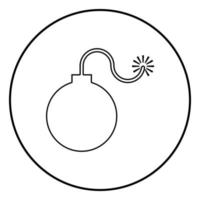 Bomb explosive military Anicent time bomb Weapon with fire spark concept advertising boom icon black color illustration in circle round vector