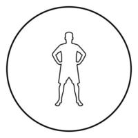 hombre sujetando las manos en el cinturón concepto de confianza silueta administrador icono empresarial ilustración en color negro en círculo vector