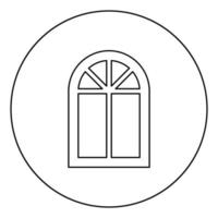 Window frame semi-round at the top Arch window icon in circle round outline black color vector illustration flat style image