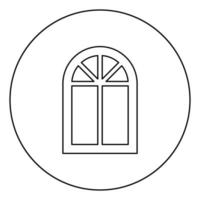 Window frame semi-round at the top Arch window icon in circle round outline black color vector illustration flat style image