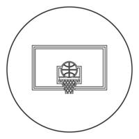 aro de baloncesto y tablero de bolas e icono de cesta de rejilla en círculo contorno redondo color negro ilustración vectorial imagen de estilo plano vector