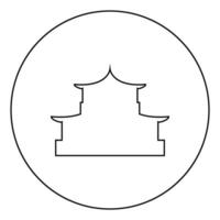 silueta de casa china pagoda asiática tradicional icono de fachada de catedral japonesa en círculo contorno redondo color negro ilustración vectorial imagen de estilo plano