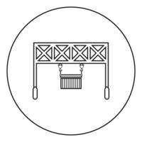Port loader Railway crane with cargo container Lifting goods Logistic technology Terminal service icon in circle round outline black color vector illustration flat style image