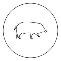 Wild boar Hog wart Swine Suidae Sus Tusker Scrofa silhouette in circle round black color vector illustration contour outline style image