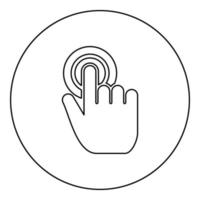 Click on button Hand cursor Touch screen icon in circle round black color vector illustration solid outline style image