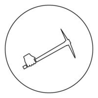 Pickaxe in hand tool in use Arm Digging and mining concept Industrial work Mattock quarry icon in circle round black color vector illustration solid outline style image