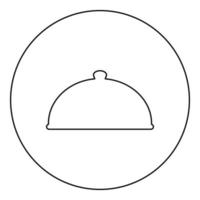 Cloche serving dish Restaurant cover dome plate covers to keep food warm Convex lid Exquisite presentation gourmet meal Catering concept icon in circle round black color vector illustration image