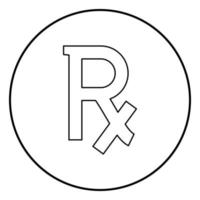 símbolo rx icono de prescripción color negro en círculo redondo vector