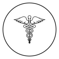 caduceo símbolo de salud varita de asclepio icono color negro en círculo redondo vector