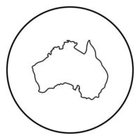 mapa de australia icono color negro en círculo redondo vector