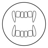 icono de dientes de vampiro color negro en círculo redondo vector