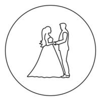 Bride and groom holding hands icon black color in round circle vector