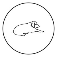 Dog lie on street Pet lying on ground Relaxed doggy icon black color illustration in circle round vector