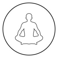 Man in pose lotus Yoga pose Meditation position silhouette Asana icon black color illustration in circle round vector