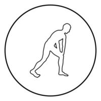 Man doing exercises for warm up Sport action male Workout silhouette before you run side view icon black color illustration in circle round vector