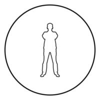 Confident man crossed his arms Business man silhouette concept front view icon black color illustration in circle round vector
