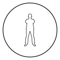 Confident man crossed his arms Business man silhouette concept front view icon black color illustration in circle round vector