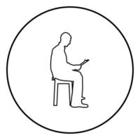 Man sitting reading Silhouette concept learing document icon black color illustration in circle round vector