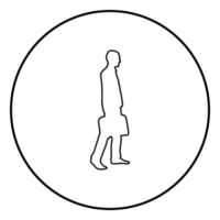 hombre de negocios con maletín paso adelante hombre con una bolsa de negocios en su mano silhouesse icono ilustración de color negro en círculo vector