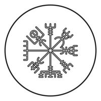 Vegvisir runic compass galdrastav Navigation compass symbol icon outline black color vector in circle round illustration flat style image