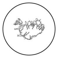 Map of Iceland icon outline black color vector in circle round illustration flat style image