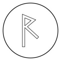 Raido rune raid symbol road icon outline black color vector in circle round illustration flat style image