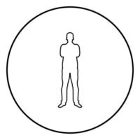 Man with folded arms Confidence concept business man icon outline black color vector in circle round illustration flat style image